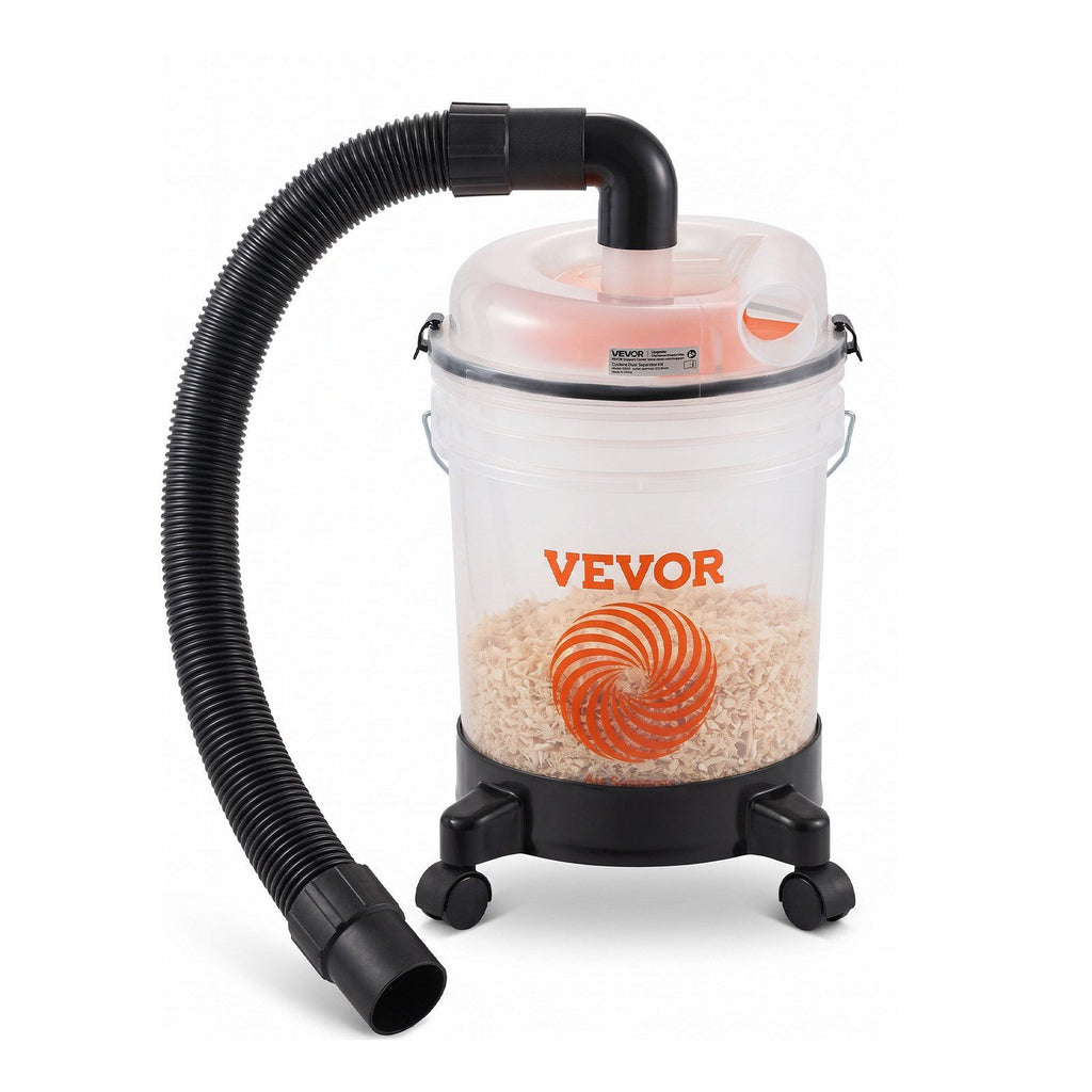 Cyclone Dust Separator Kit, 5 Gallon Bucket Compact Dust Collector, 2 & 2-1/2 inch for Woodworking & Shop Wet/Dry Vacuums, with 3ft Hose, Elbow Adapter, Portable Casters, Translucent PP