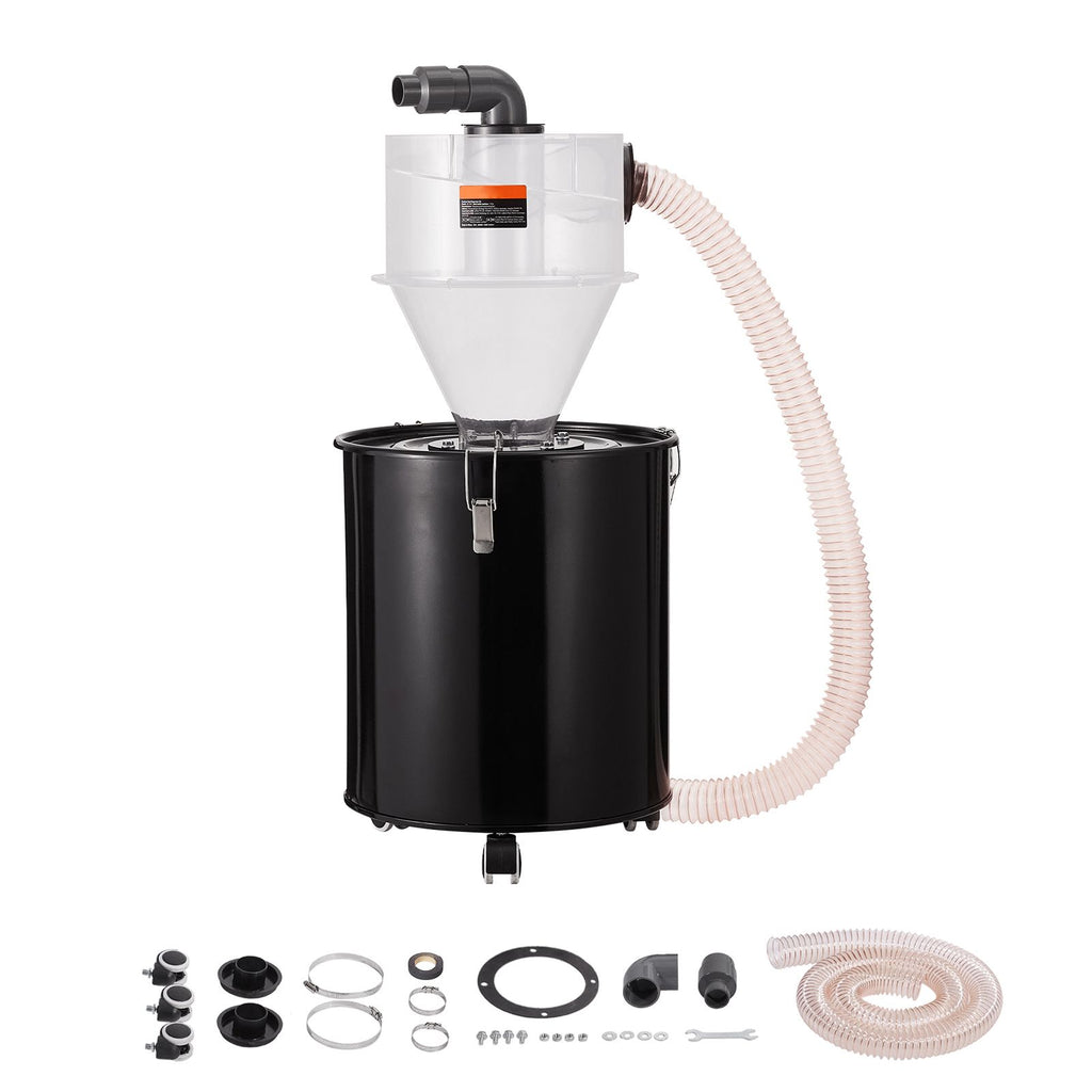 Cyclone Dust Separator with Metal Tank, 4" Retrofit Cyclone Separator for Dust Collectors, ABS Dust Deputy With 2" Hole O.D. Connector & Hose for Wet/Dry Shop Vacuums, Fits 13.21 Gallon Tank