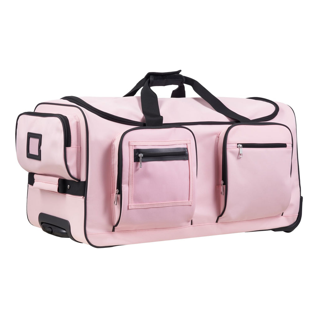 Dance Bag with Garment Rack, 29 Inch Rolling Dance Duffel, with Wheels, USB Port, Height Adjustable Clothes Rack, Privacy Protection Curtain, Ideal for Travel and Competitions, Matte Pink