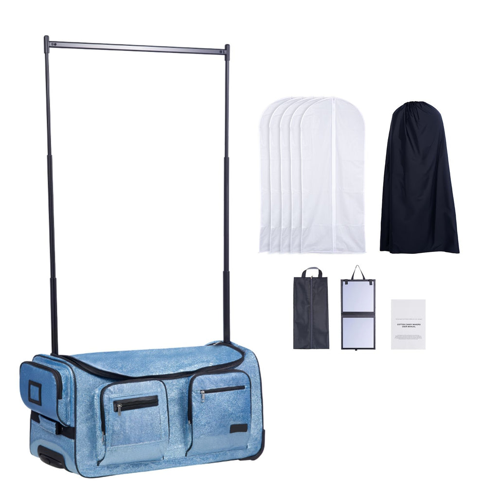 Dance Bag with Garment Rack, 29 Inch Rolling Dance Duffel, with Wheels, USB Port, Height Adjustable Clothes Rack, Privacy Protection Curtain, Ideal for Travel and Competitions, Sparkling Blue