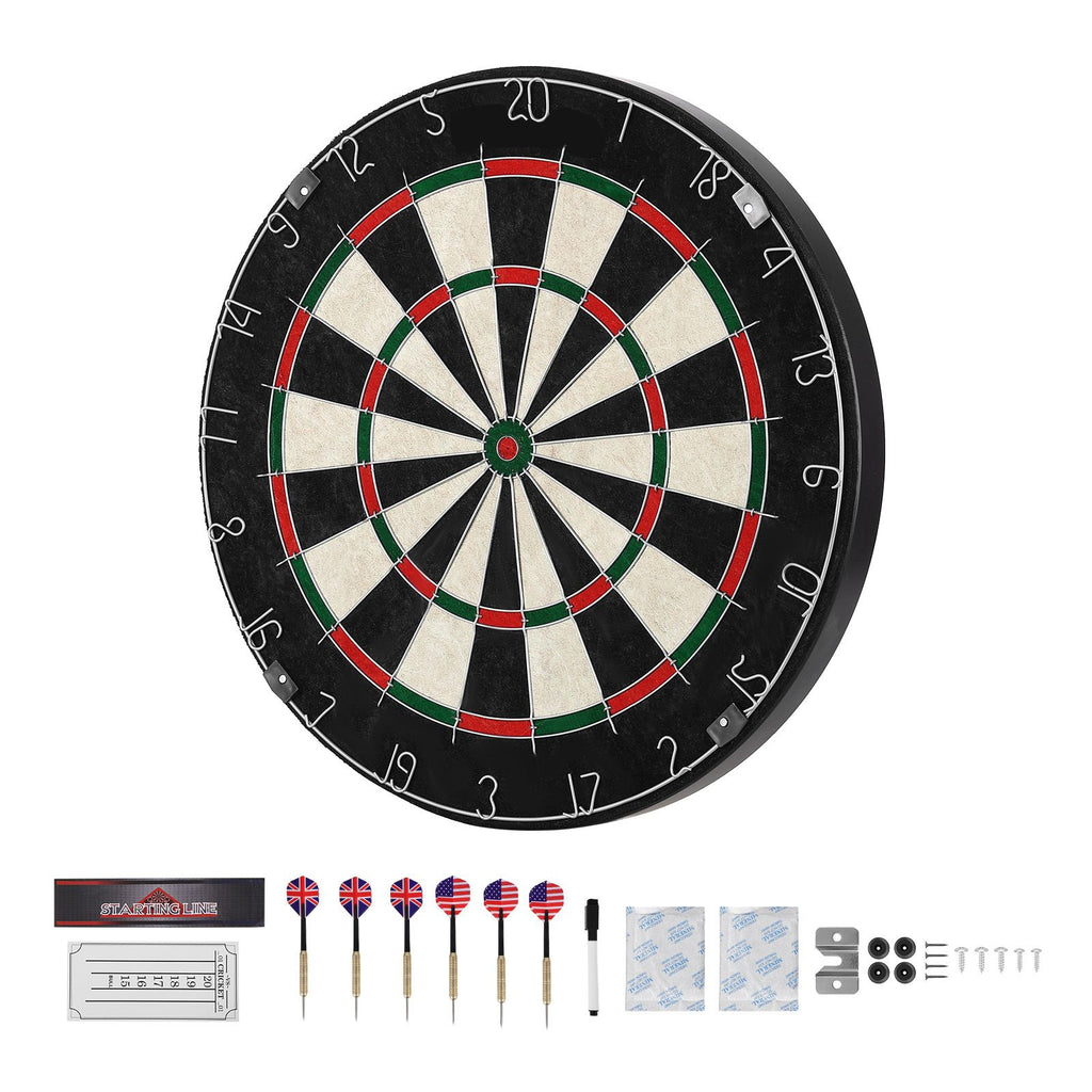 Dartboard with 6 Darts & Scoring Kit, Self-Healing Sisal Fibers Dartboard with Staple-Free Bullseye & Rotating Number Ring, 17.7" Professional Steel Tip Dart Board Set for Home Party Game Rooms