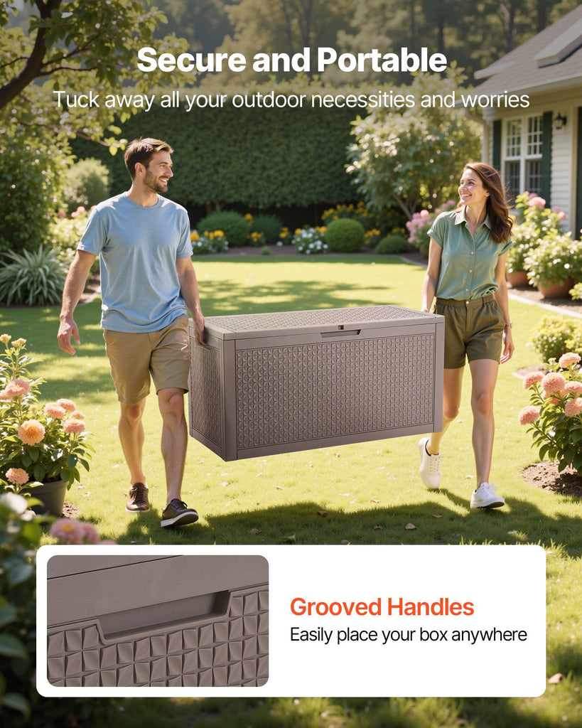 Deck Box, 100 Gallon Outdoor Storage Box, 48.0" x 21.5" x 24.5", Waterproof PP Deckbox with Aluminum Alloy Padlock, for Patio Furniture, Pool Toys, Garden Tools, Outdoor Cushions, Gray