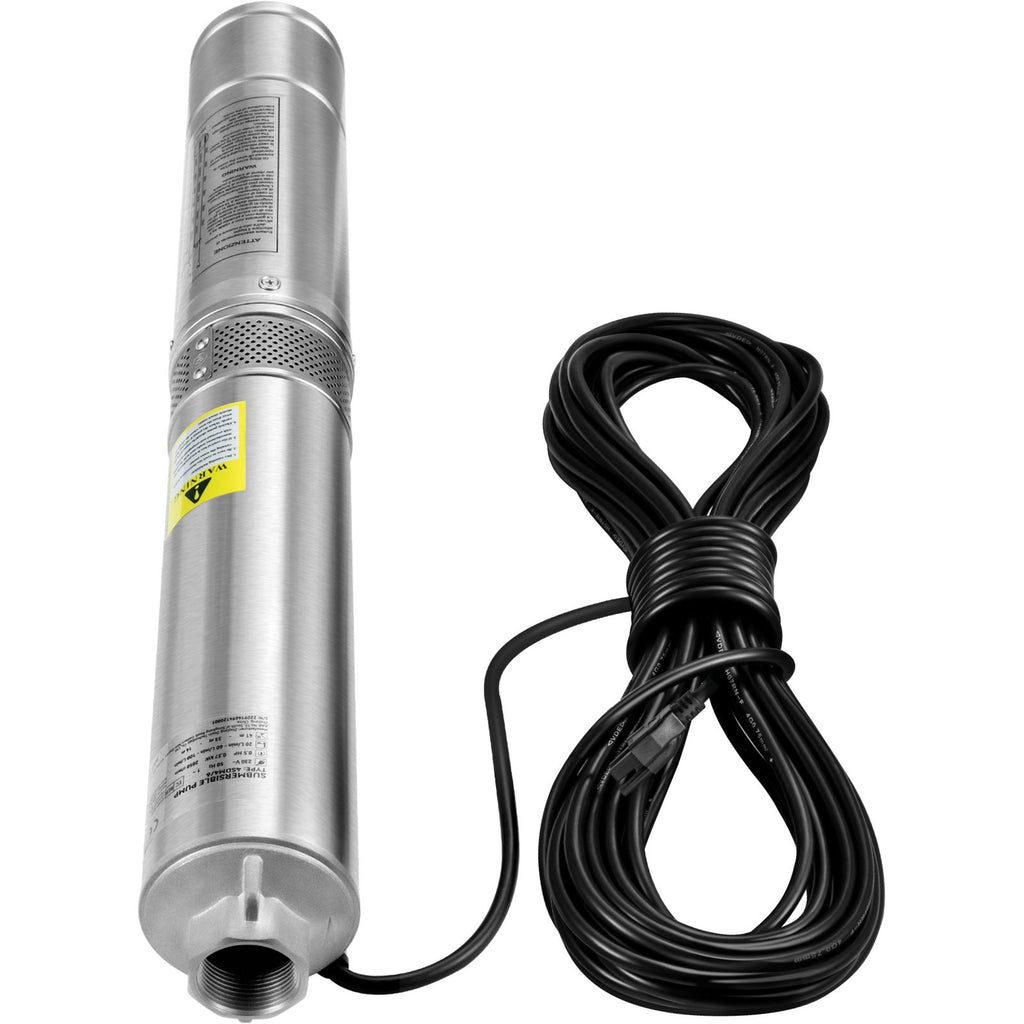 Deep Well Submersible Pump, 0.5HP 230V/60Hz, 28gpm 167ft Head, with 33ft Electric Cord, 4" Stainless Steel Water Pumps for Industrial, Irrigation and Home Use, IP68 Waterproof Grade