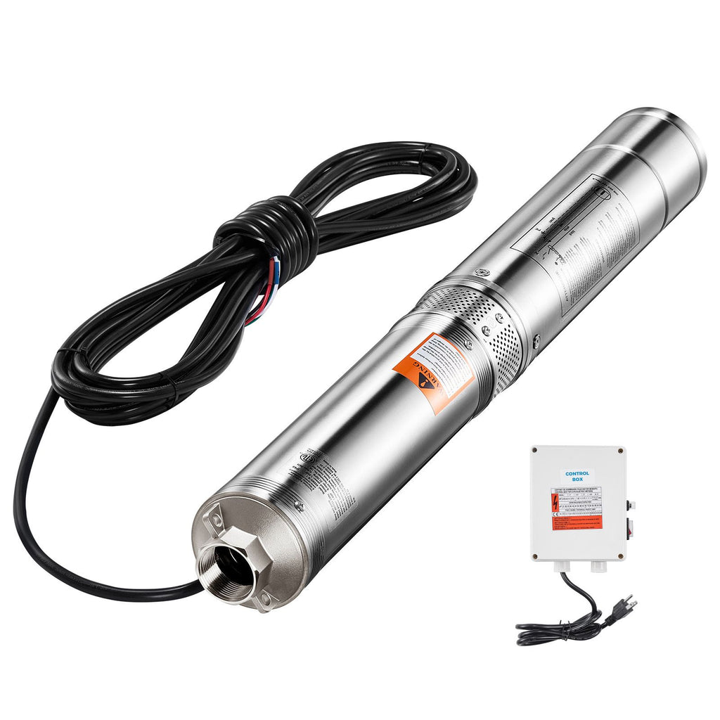 Deep Well Submersible Pump, 1 HP Output Power, 115V, 31.7 GPM Flow 207 ft Head, with 32.81 ft Cord External Control Box, Stainless Steel Water Pump, for Industrial Irrigation and Home Use, IP68