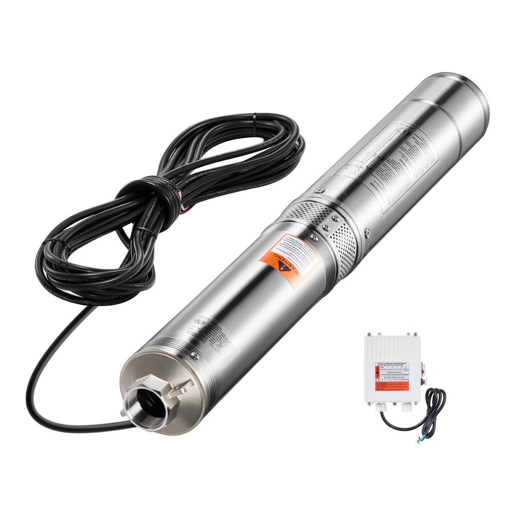 Deep Well Submersible Pump, 1 HP Output Power, 230V, 31.7 GPM Flow 207 ft Head, with 32.81 ft Cord External Control Box, Stainless Steel Water Pump, for Industrial Irrigation and Home Use, IP68