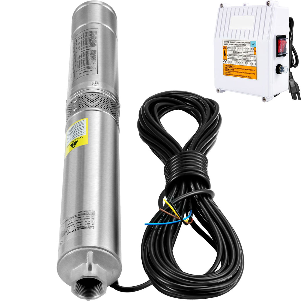 Deep Well Submersible Pump, 1.5HP 115V/60Hz, 37gpm 276ft Head, with 33ft Cord & External Control Box, 4" Stainless Steel Water Pump for Industrial, Irrigation and Home Use, IP68 Waterproof