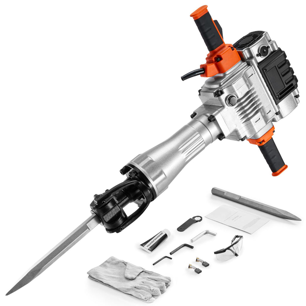 Demolition Jack Hammer, 2100W Electric Jackhammer Heavy Duty, 1650 BPM Industrial-Grade Jack Hammer Concrete Breaker, with 1 Point Chisel, 1 Flat Chisel, Gloves and Goggles