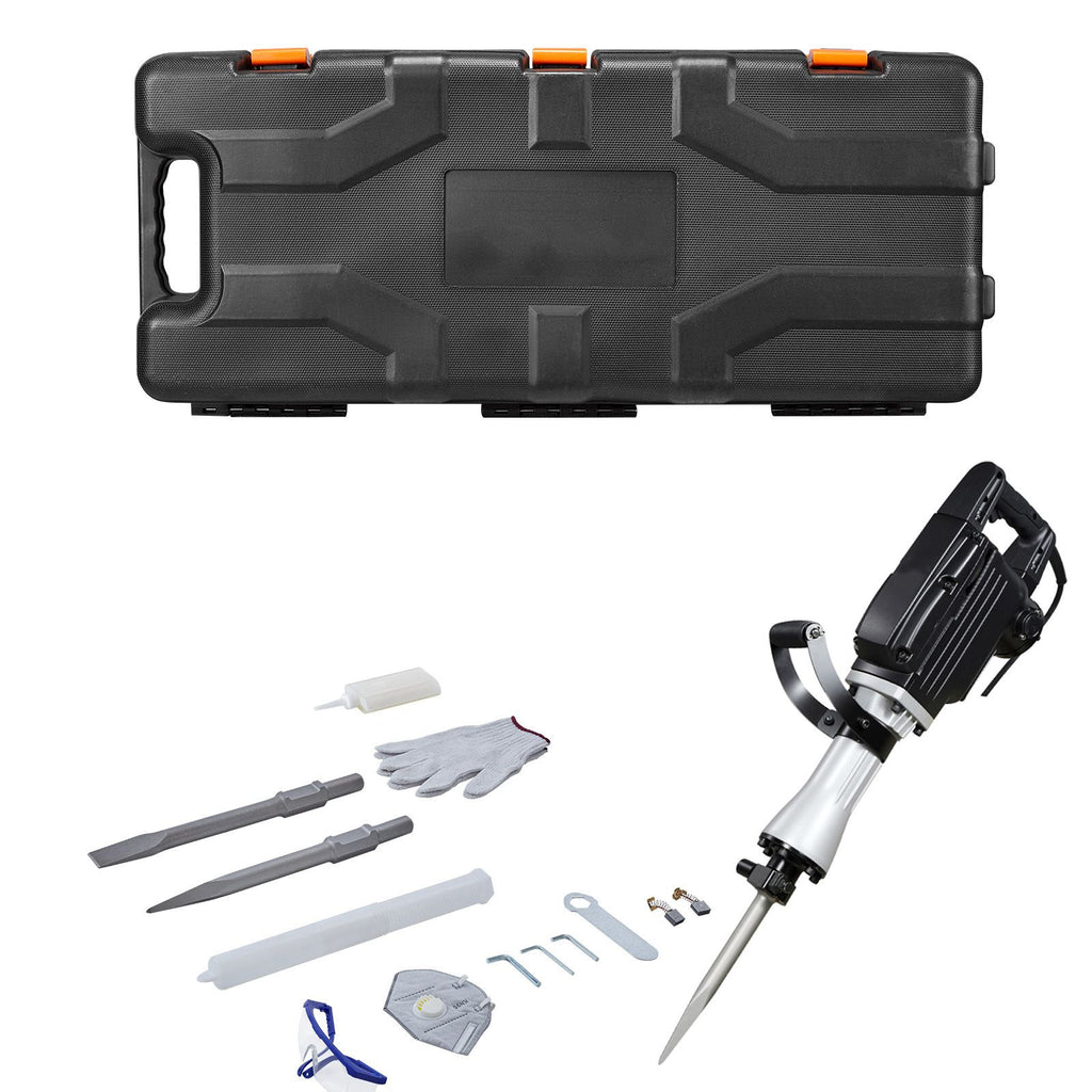 Demolition Jack Hammer, 2800 W Powerful Electric Jackhammer, 1200 BPM Concrete Breaker with a Point Chisel, a Flat Chisel, Carrying Case, Gloves, for Concrete, Wall, Brick, Tile and Foundation