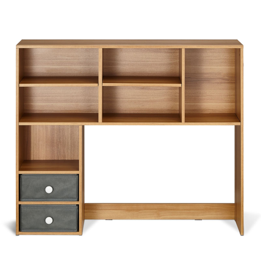 Desktop Bookshelf, 3-Tier Wood Desktop Storage Organizer, 37" x 10" x 31.1" Office Storage Rack Wood Display Shelf, Desktop Bookshelf Hutch with Two Fabric Drawers, for Office, Home & Dorm