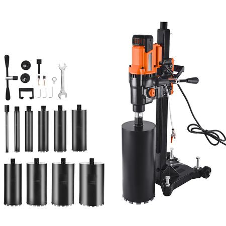 Diamond Core Drilling Machine, 0.8-10 in Drilling Diameter, Stand-Mount Dry and Wet Concrete Core Drill Rig with 10 Bits, 470/800 RPM 2-Speed, UNC1 1/4-7 Thread, for Concrete Brick Stone, 2500W