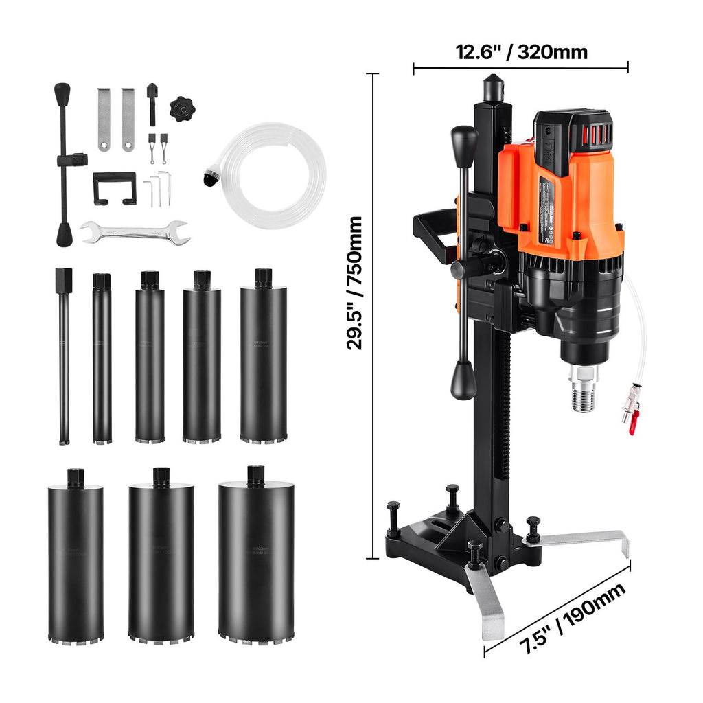 Diamond Core Drilling Machine, 0.8-8 in Drilling Diameter, Stand-Mount Dry and Wet Concrete Core Drill Rig with 8 Drill Bits, 800 RPM Speed, UNC1 1/4-7 Thread, for Concrete Brick Stone, 3000W