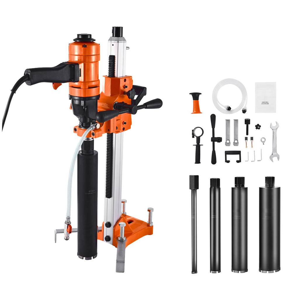 Diamond Core Drilling Machine, 8 in Drilling Diameter, 2-in-1 Handheld & Stand-Mount Dry and Wet Concrete Core Drill Rig with 4 Drill Bits, 1075/2300 RPM 2-Speed, for Concrete Brick Stone, 1800W