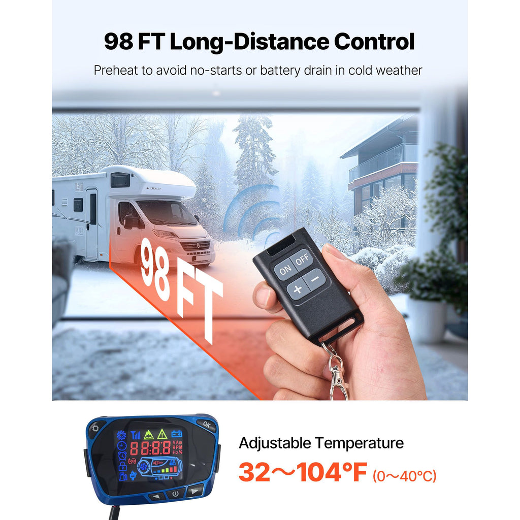 Diesel Air Heater, 8 kW DC12-24V, Fast Heating Diesel Parking Heater with Remote Control and Blue LCD Switch, Low Noise, Pre-Heating Function, for RV, Truck, Camper, Van, Boat and Trailer