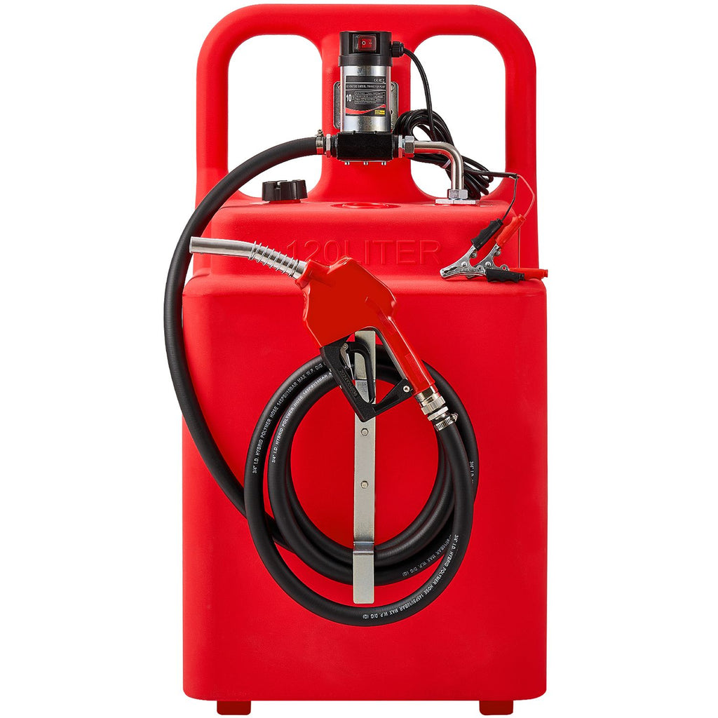 Diesel Transfer Tank, 32 Gallon, Portable Kerosene Tank with 12V DC 10GPM Electric Transfer Pump, 13 ft Delivery Hose & Self-sealing Nozzle, Compatible with Diesel & Kerosene