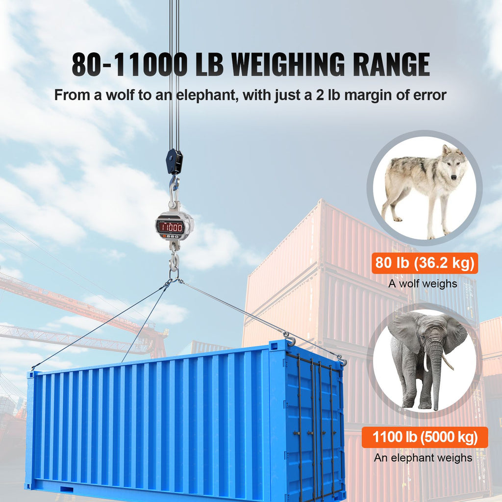 Digital Crane Scale, 11000 lbs/5000 kg, Industrial Heavy Duty Hanging Scale with Remote Control, Cast Aluminum Case & LED Screen, High Precision for Construction, Factory, Farm, Hunting (Silver) image 2
