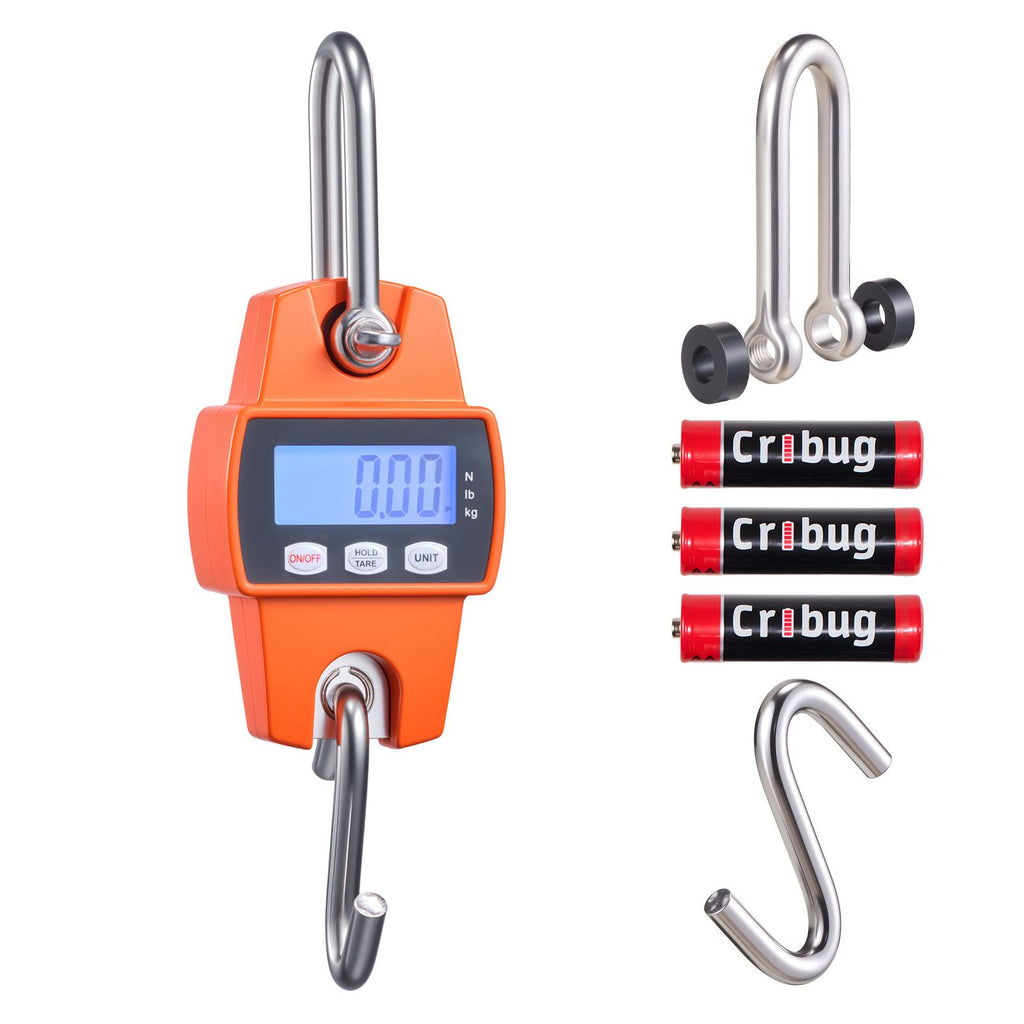 Digital Crane Scale, 660 lbs/300 kg Max Capacity, Handheld Hanging Scale with Cast Aluminum Case & LCD Display, 0.1 lbs Division & 3 Unit Switch, Portable Design for Farm Hunting Fishing, Orange