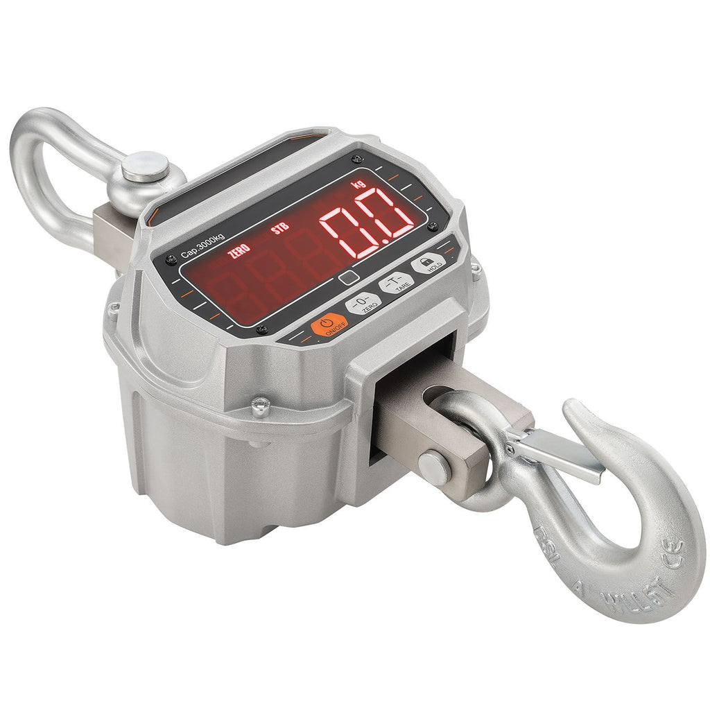 Digital Crane Scale, 6600 lbs/3000 kg, Industrial Heavy Duty Hanging Scale with Remote Control, Cast Aluminum Case & LED Screen, High Precision for Construction, Factory, Farm, Hunting (Silver)