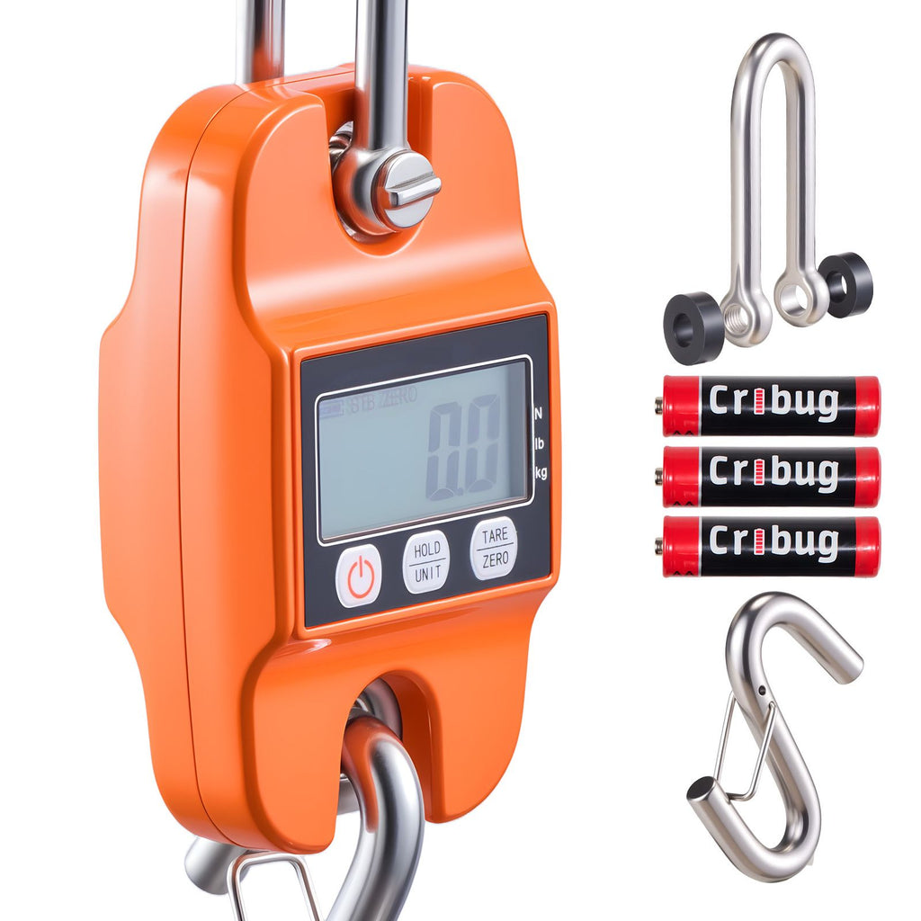 Digital Crane Scale, 880 lbs/400 kg Max Capacity, Handheld Hanging Scale with Cast Aluminum Case & LCD Display, 0.2 lbs Division & 3 Unit Switch, Auto-Off Setting, Orange
