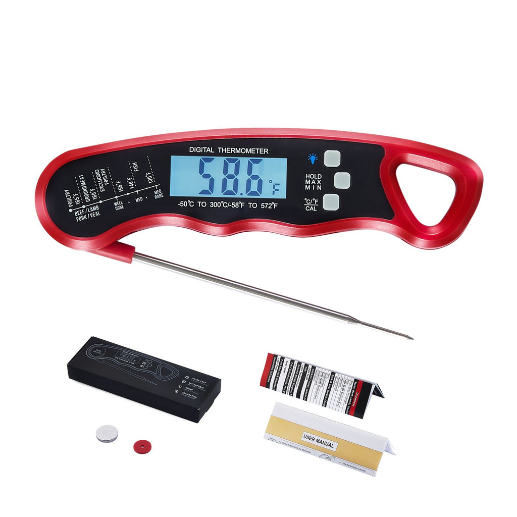Digital Grill Thermometer, 1 F High-precision thermometer for Grill and Cooking, -58-572 F Measuring Range, IP65 Waterproof 3s measure, 180 degree Foldable Probe with Backlight & Back Magnetic