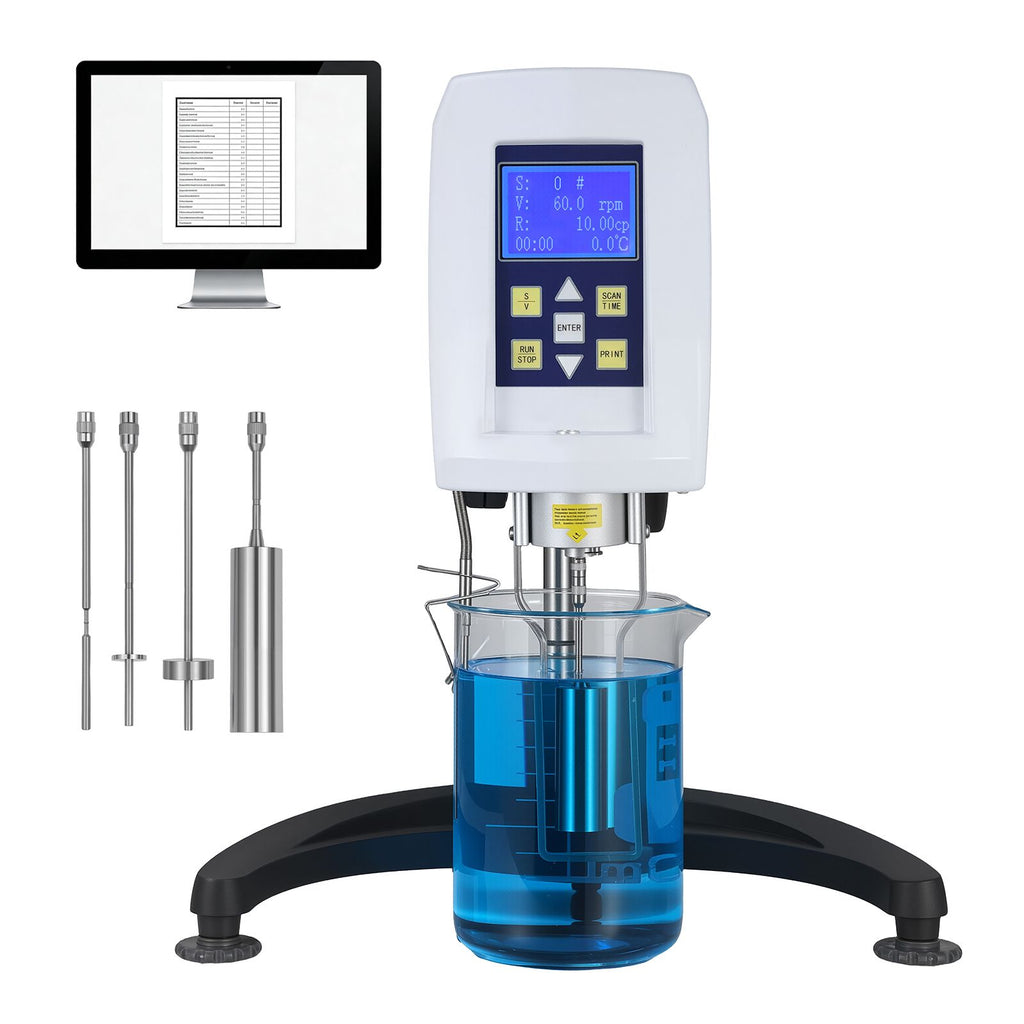 Digital Rotary Viscometer, 10-100,000 mPa.s(cP), ±2% Accuracy, 100-240V Digital Rotational Viscosity Meter with 4 Rotors and Temperature Probe, LCD Display, Lab Viscometer for Fluid Testing