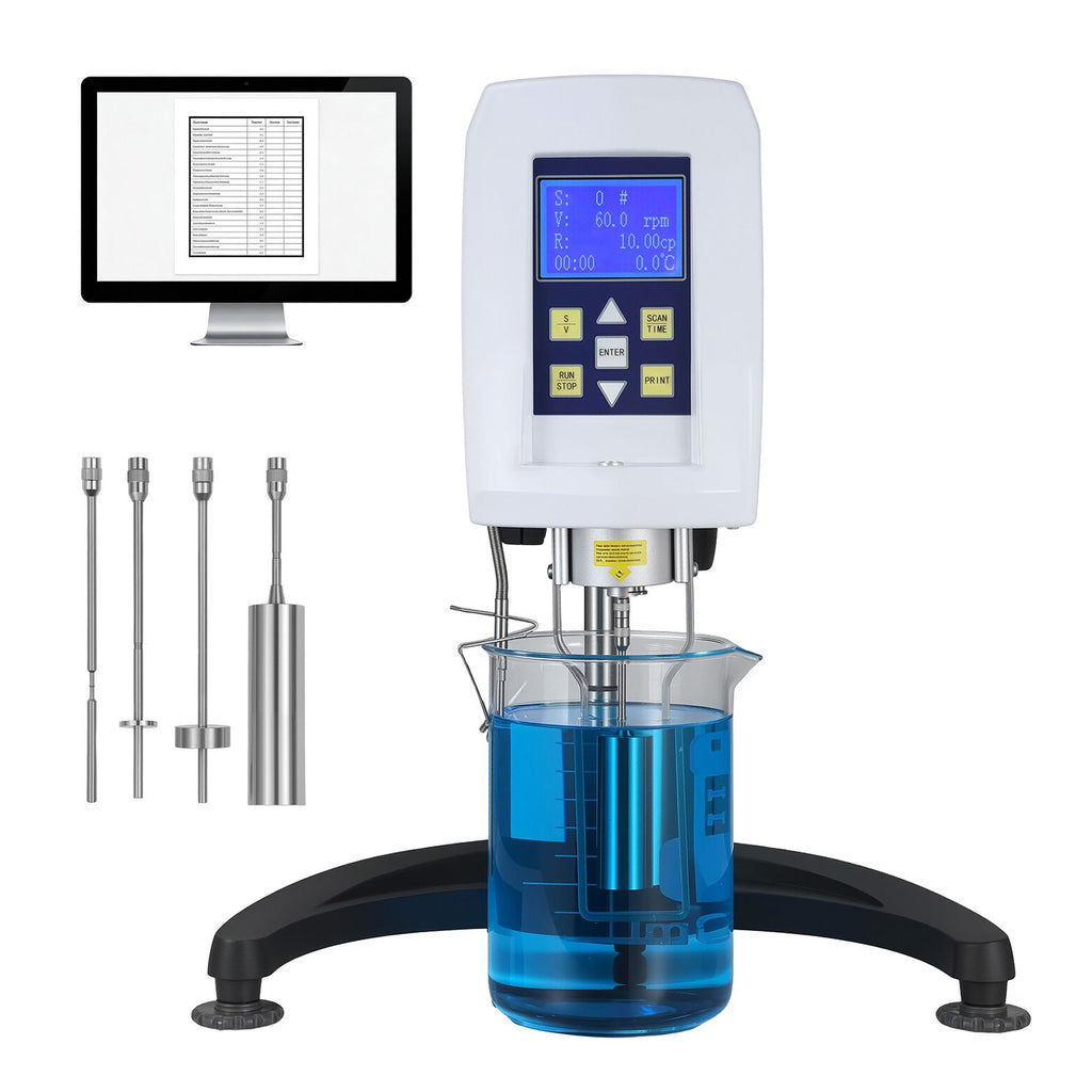 Digital Rotary Viscometer, 10-2,000,000 mPa.s(cP), ±2% Accuracy, 100-240V Digital Rotational Viscosity Meter with 4 Rotors and Temperature Probe, LCD Display, Lab Viscometer for Fluid Testing