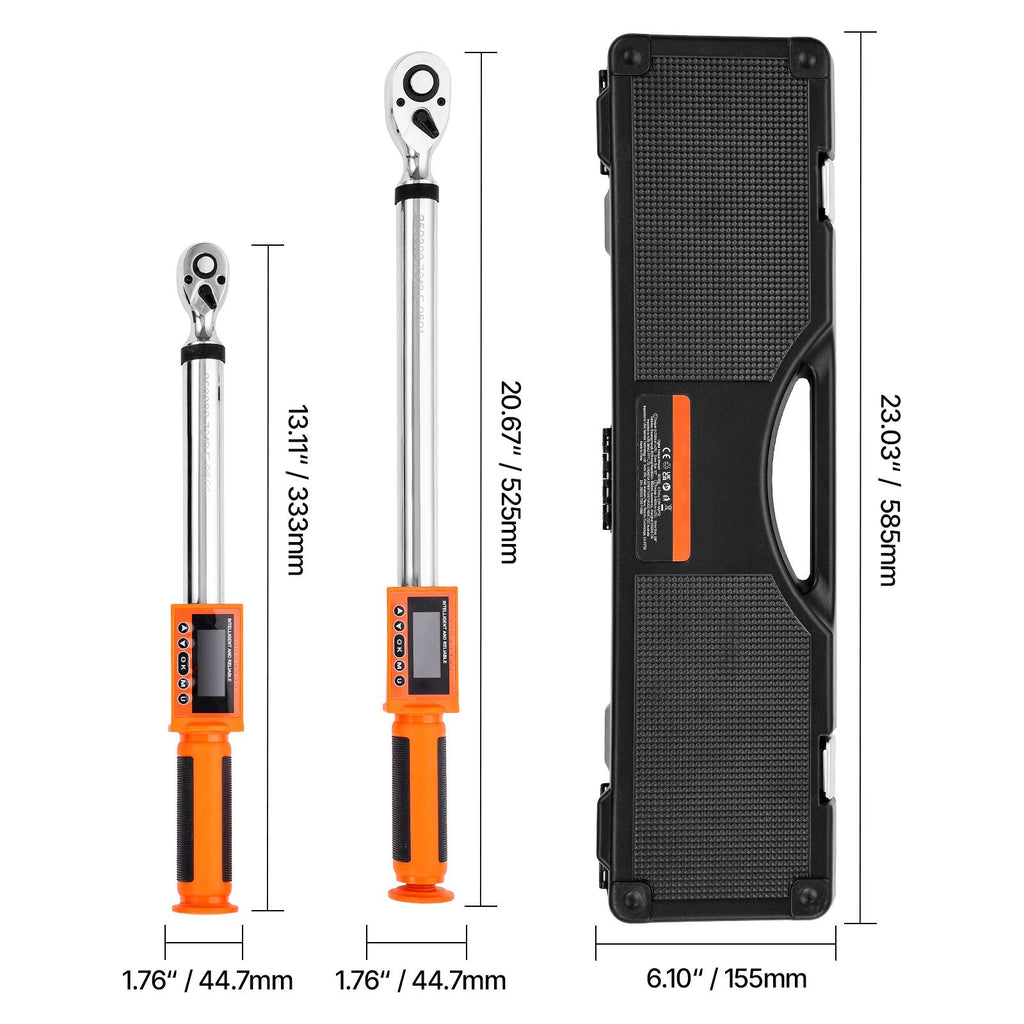Digital Torque Wrench Set, 2 Pieces, 1/2, 3/8 Inch Drive, 72-Tooth, ±2% High Accuracy Electronic Torque Wrench with Preset Value, Buzzer and LED Notification, for Automotive Motorcycle