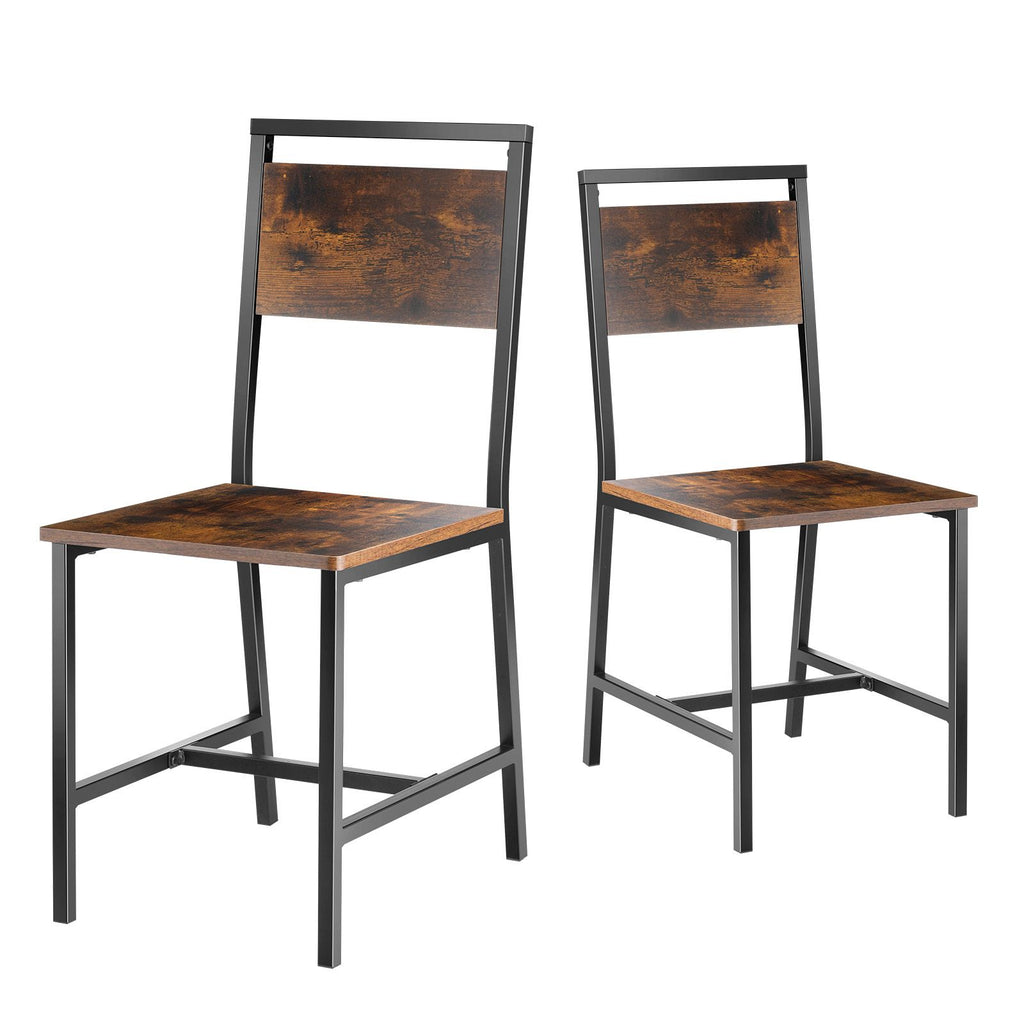 Dining Chairs Set of 6, Wooden Table Chairs with Metal Frame and Backrest, Easy to Assemble Leather Side Chair, Modern Farmhouse Walnut Chair for Kitchen Living Room, Rustic Brown and Black