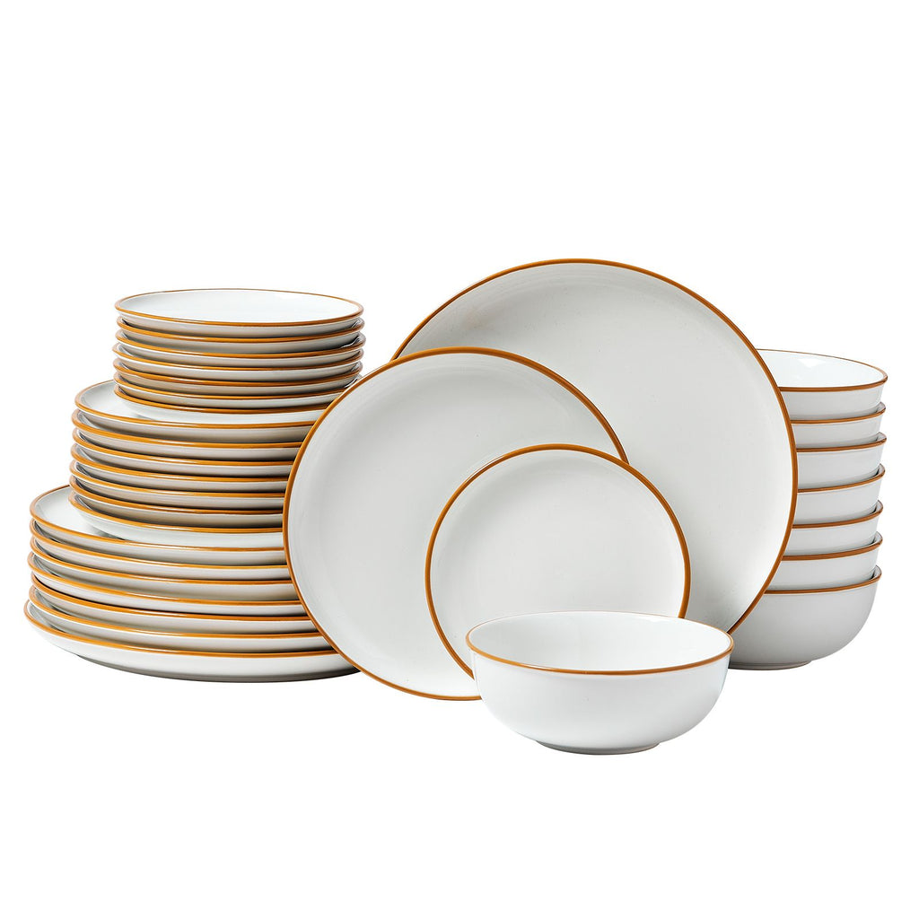 Dinnerware Set, Service for 8 (32 PCS), Round Plates and Bowls Sets, Scratch Resistant Ceramic Dinner Ware, Dishwasher and Microwave Suitable Kitchen Dish, for Dessert Salad Soup Pasta, White