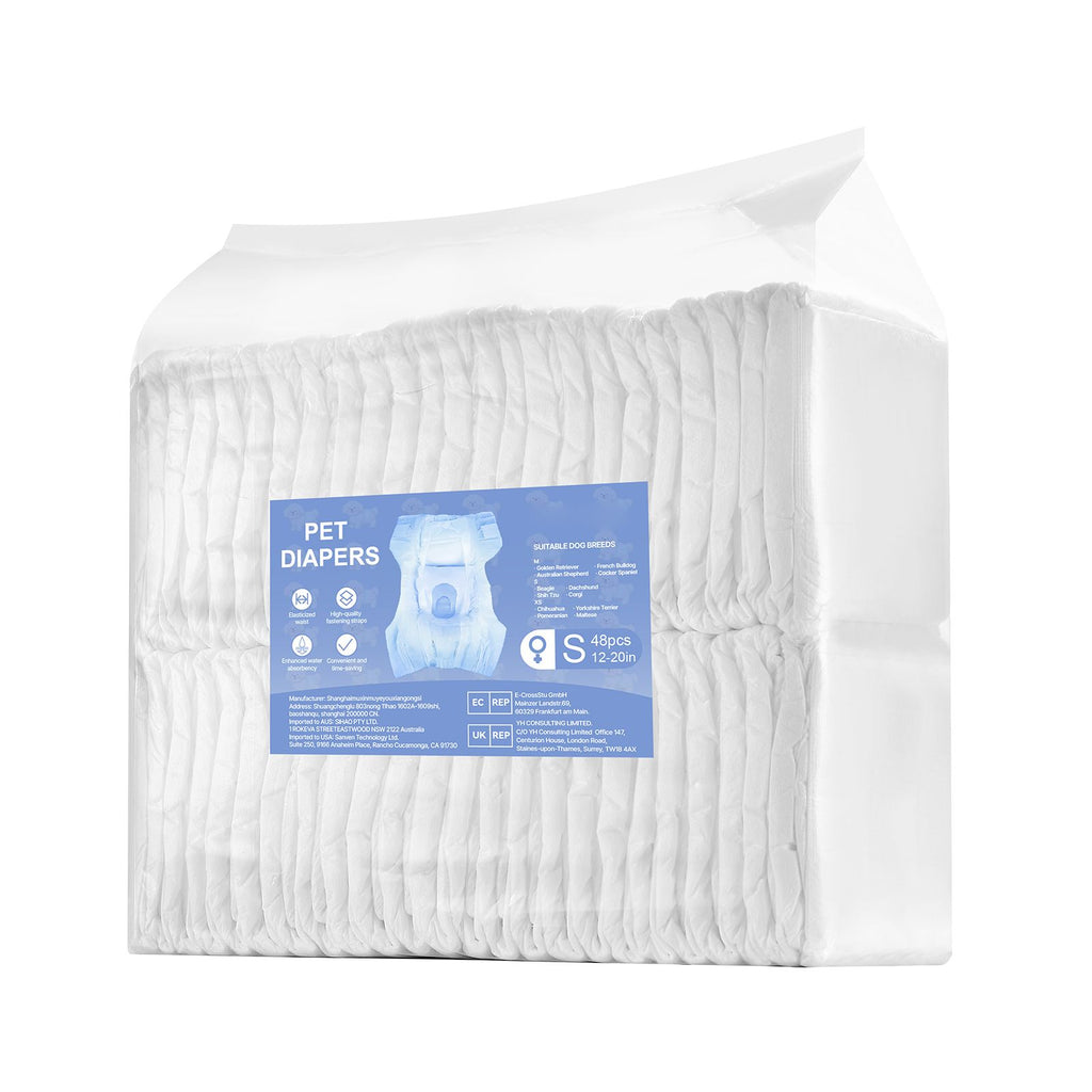 Disposable Dog Diapers, Super Absorbent Female Dog Diapers, 360° Leak-Proof Female Doggy Pet Diaper with Wetness Indicator for Heat Period, Training, Incontinence - S, 96 Count (2 Packs of 48)