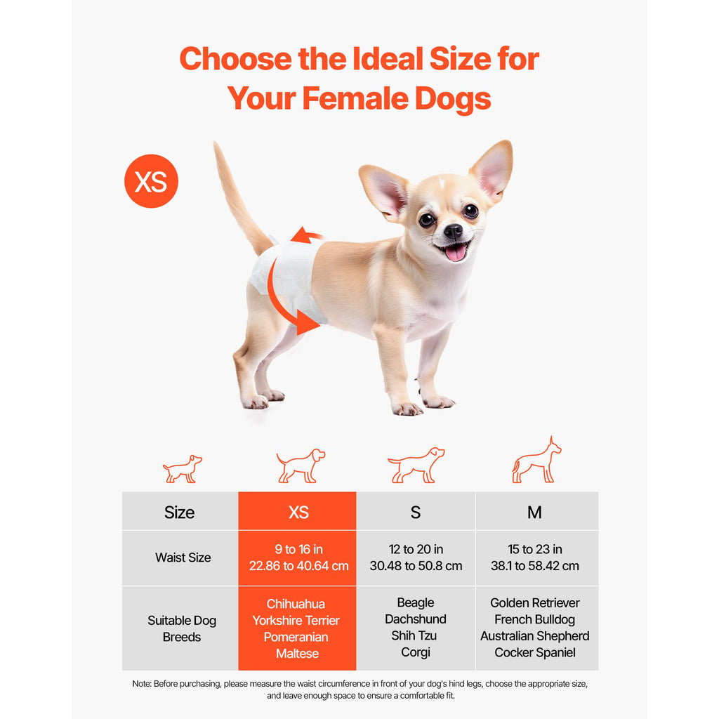 Disposable Dog Diapers, Super Absorbent Female Dog Diapers, 360° Leak-Proof Female Doggy Pet Diaper with Wetness Indicator for Heat Period, Training, Incontinence - XS, 144 Count (2 Packs of 72) image 2