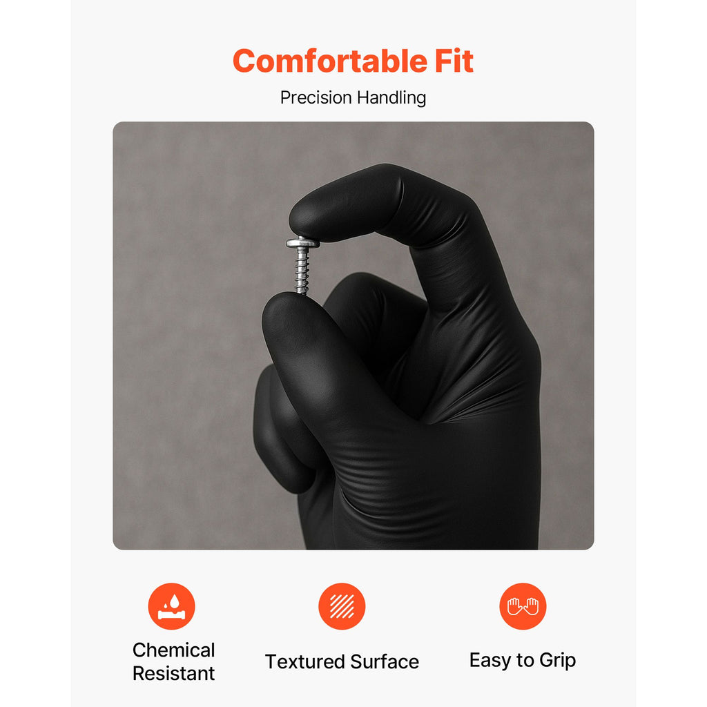 Disposable Gloves, 4.5 Mil Black Nitrile Gloves with Textured Fingertips, Latex & Powder-Free, Food-Grade, Puncture Resistance, Ideal for Medical Exams, Cooking and Cleaning, 100 Count, Large