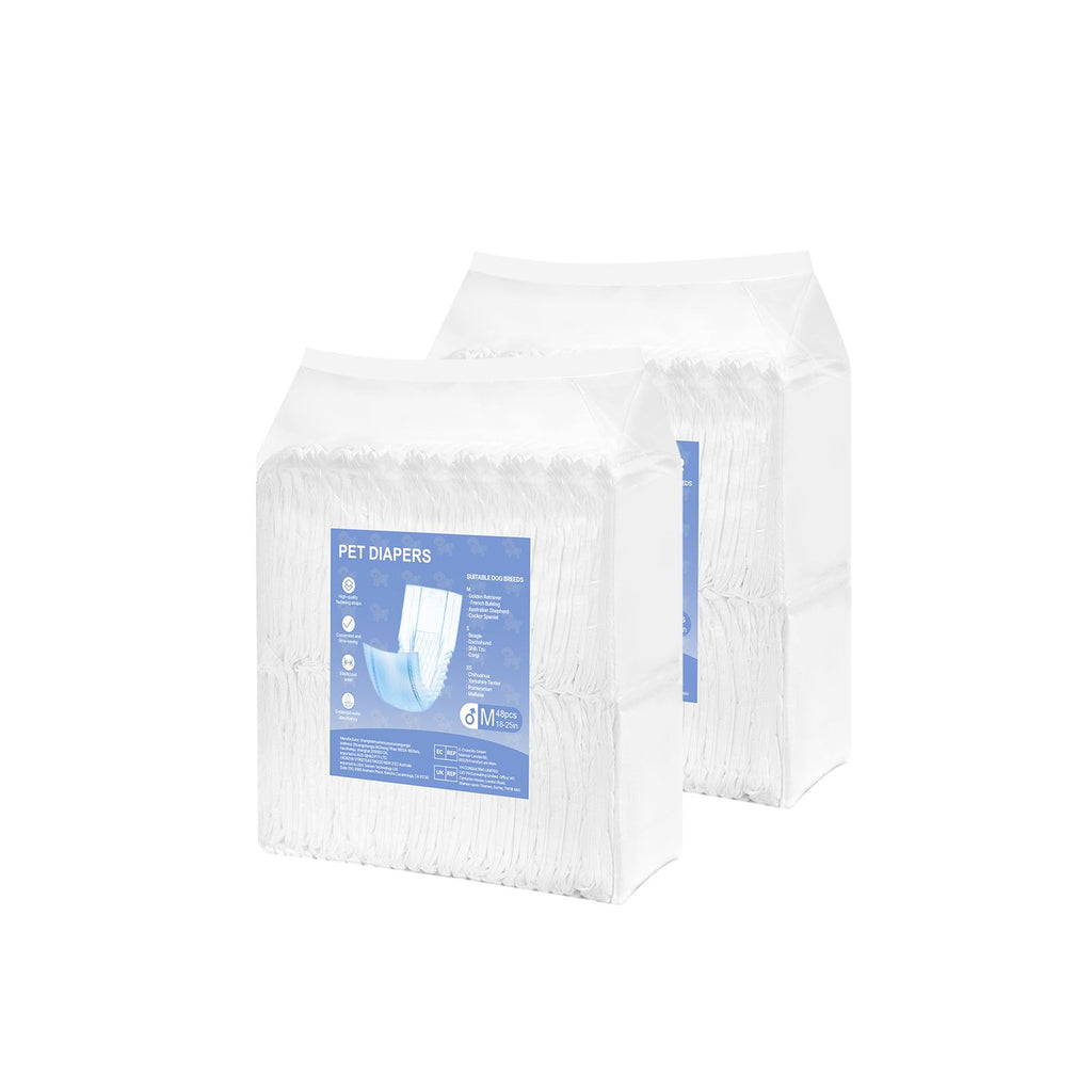 Disposable Male Dog Diapers, Super Absorbent Male Dog Wraps, 360 ° Leak-Proof Belly Bands with Wetness Indicator for Doggies in Heat, Training, Incontinence - M, 96 Count (2 Packs of 48)