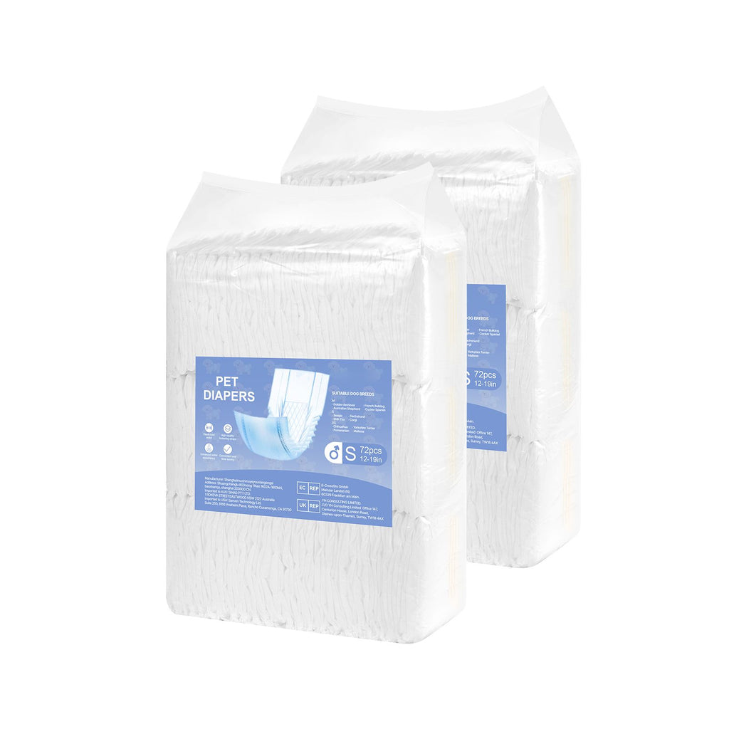 Disposable Male Dog Diapers, Super Absorbent Male Dog Wraps, 360 ° Leak-Proof Belly Bands with Wetness Indicator for Doggies in Heat, Training, Incontinence - S, 144 Count (2 Packs of 72)