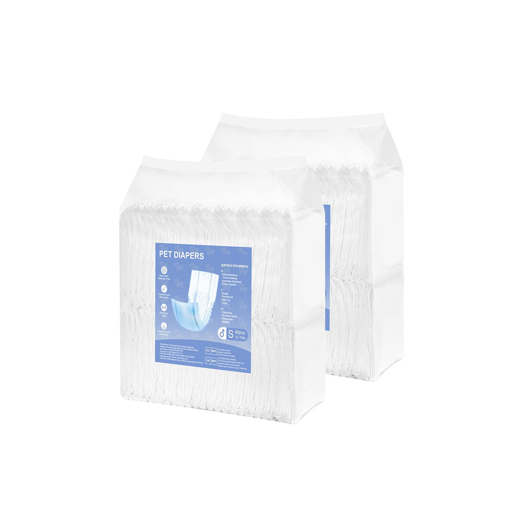 Disposable Male Dog Diapers, Super Absorbent Male Dog Wraps, 360 ° Leak-Proof Belly Bands with Wetness Indicator for Doggies in Heat, Training, Incontinence - S, 96 Count (2 Packs of 48)