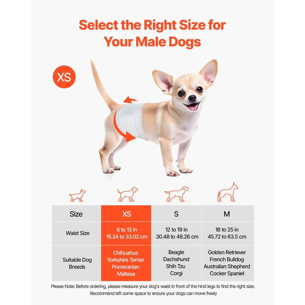 Disposable Male Dog Diapers, Super Absorbent Male Dog Wraps, 360 ° Leak-Proof Belly Bands with Wetness Indicator for Doggies in Heat, Training, Incontinence - XS, 96 Count (2 Packs of 48) image 2
