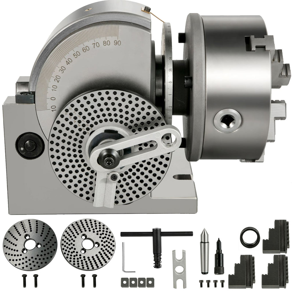 Dividing Head BS-1 Dividing Head Set 6\" 3-jaw Chuck Semi Universal Milling Set with 6\" Chuck+Tailstock+Dividing Plates for Milling Grinding Drilling Machine