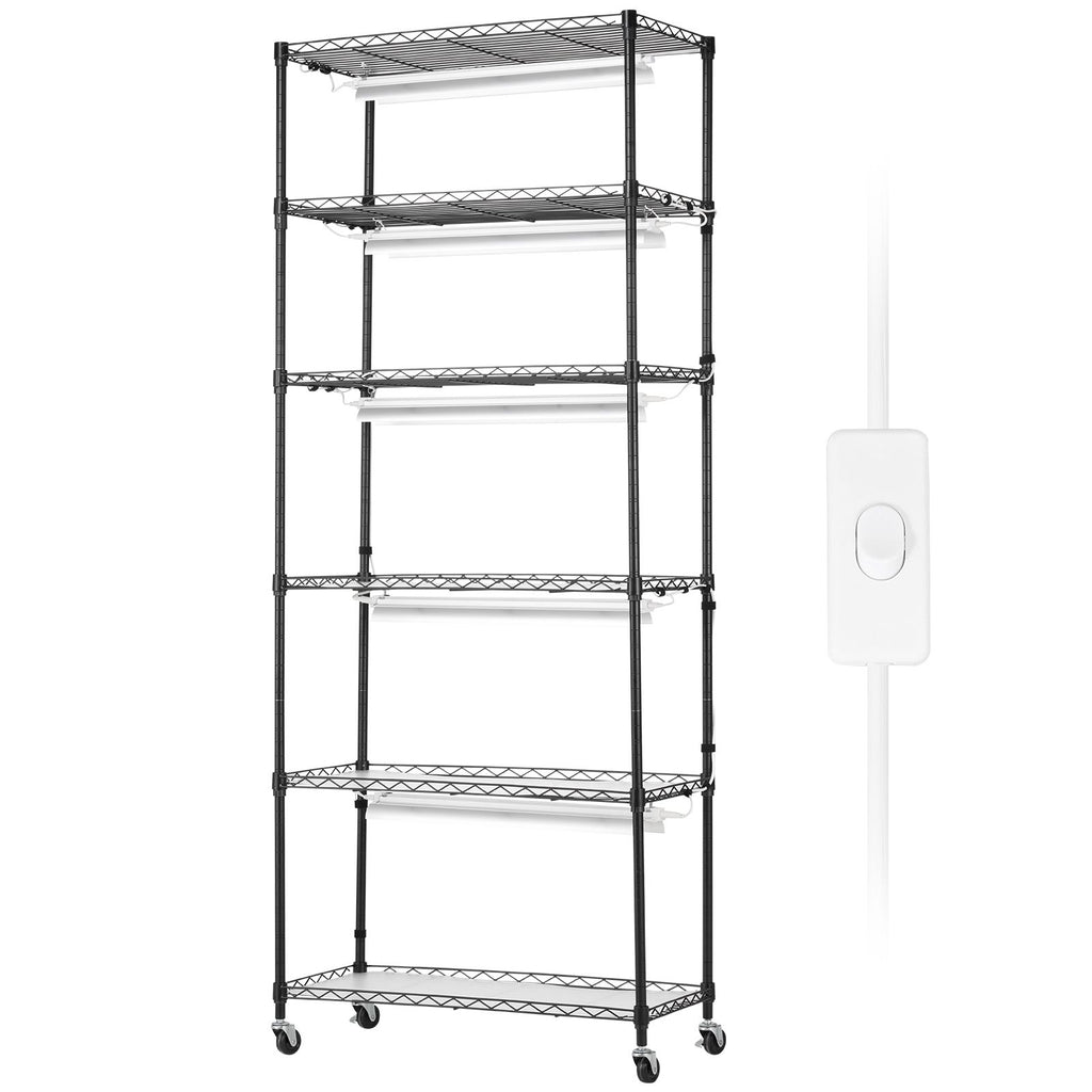 DIY Plant Stand with Grow Light, 6-Tier Large Tall Plant Shelf with 192W 5000K Full Spectrum Grow Lights, Indoor Grow Light Shelf with Wheels for Seed Starting 29.5" L x 13.8" W x 70.9" H