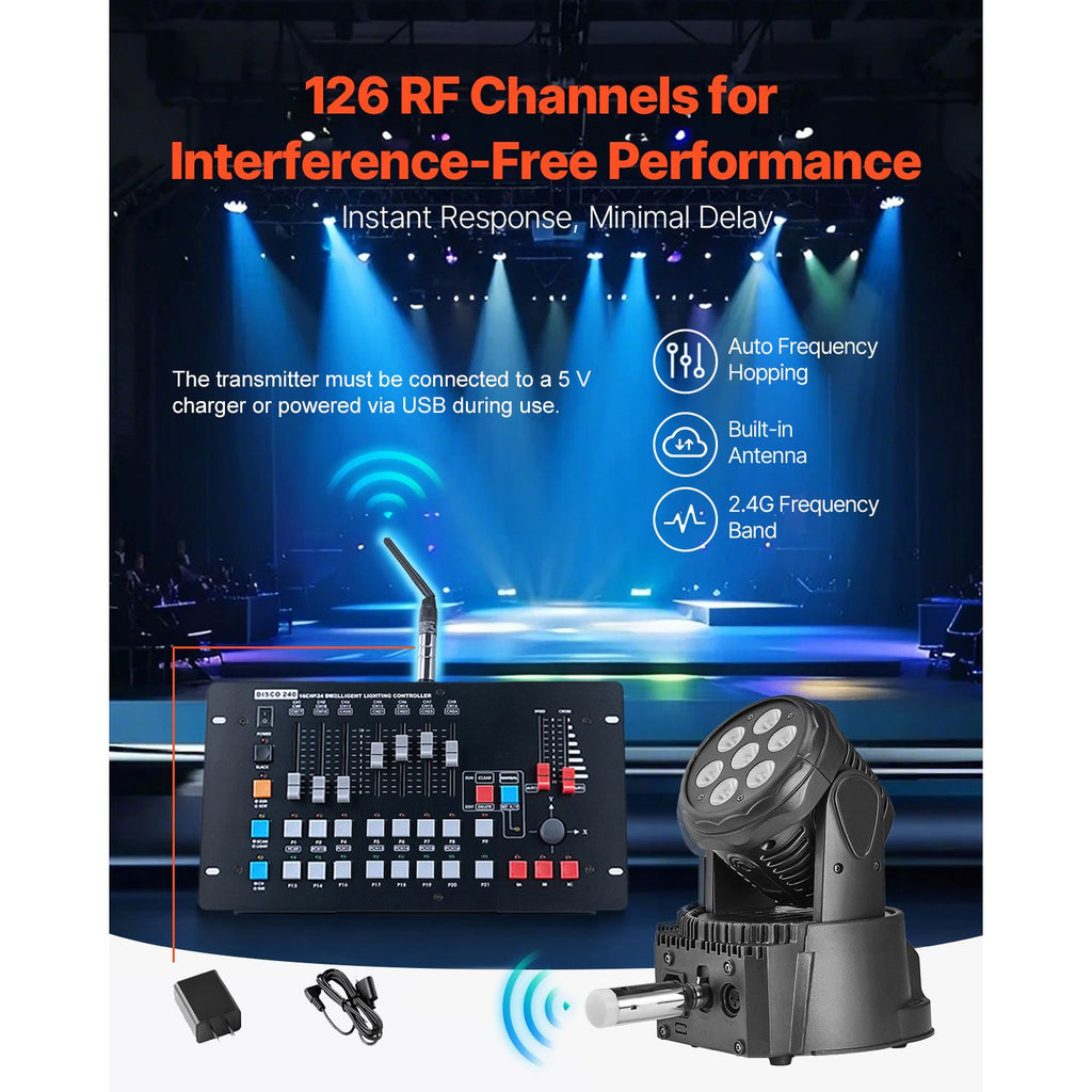 DMX Wireless Receiver, 3 Receivers & 1 Transmitter, 2.4G ISM Band, 656 ft Transmission Range, Rechargeable Battery, Wireless Stage Lighting Control, for LED Stage Party DJ Bar Lighting, Silver image 2