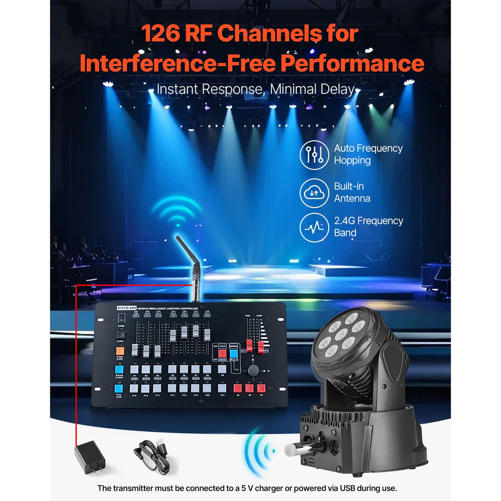 DMX Wireless Receiver, 3 Receivers & 1 Transmitter, 2.4G ISM Band, 656 ft Transmission Range, with Bag and Adapter, Wireless Stage Lighting Control, for LED Stage Party DJ Bar Lighting, Silver image 2