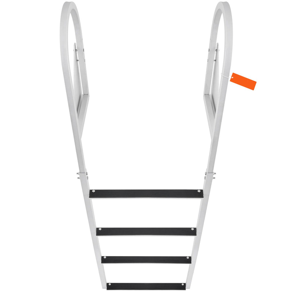 Dock Ladder Flip-Up 4 Steps, 350 lbs Load Capacity, Aluminum Alloy Pontoon Boat Ladder with Nonslip Mat, Swimming Ladder for Ship/Lake/Pool/Marine Boarding