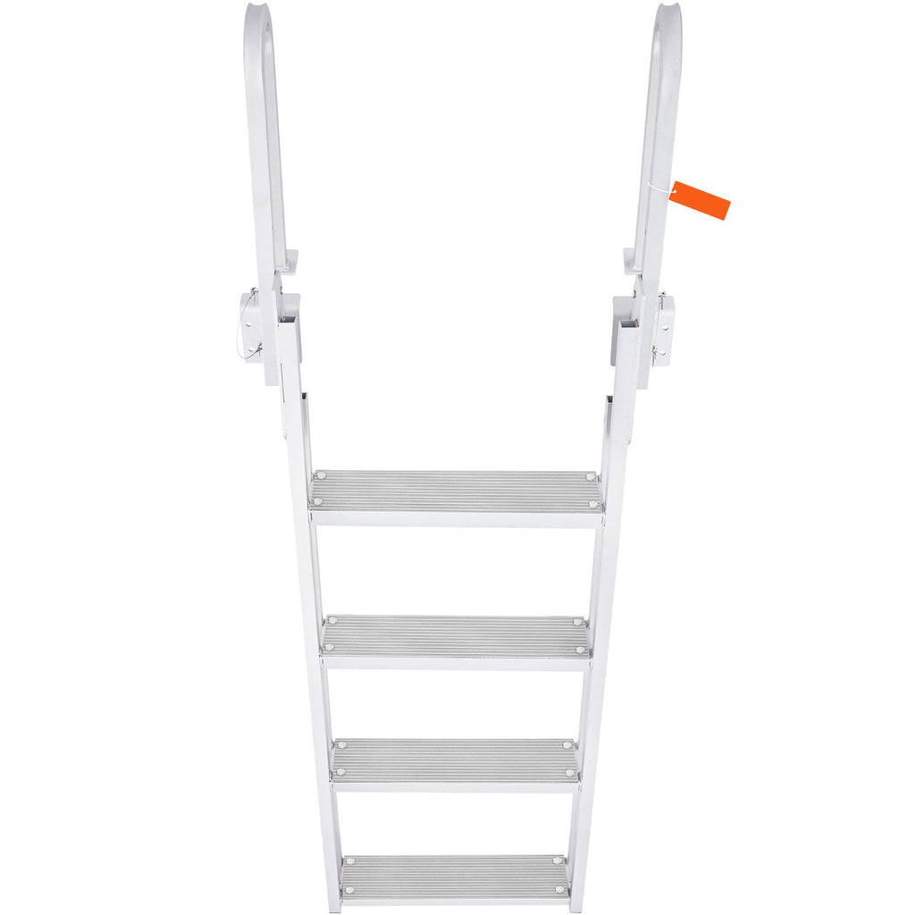 Dock Ladder Flip Up 4 Steps, 350lbs Load Capacity, Aluminum Pontoon Boat Ladder with 4" Wide Step & Nonslip Rubber Mat,Swimm Step Ladder for Ship/Lake/Pool/Marine Boarding