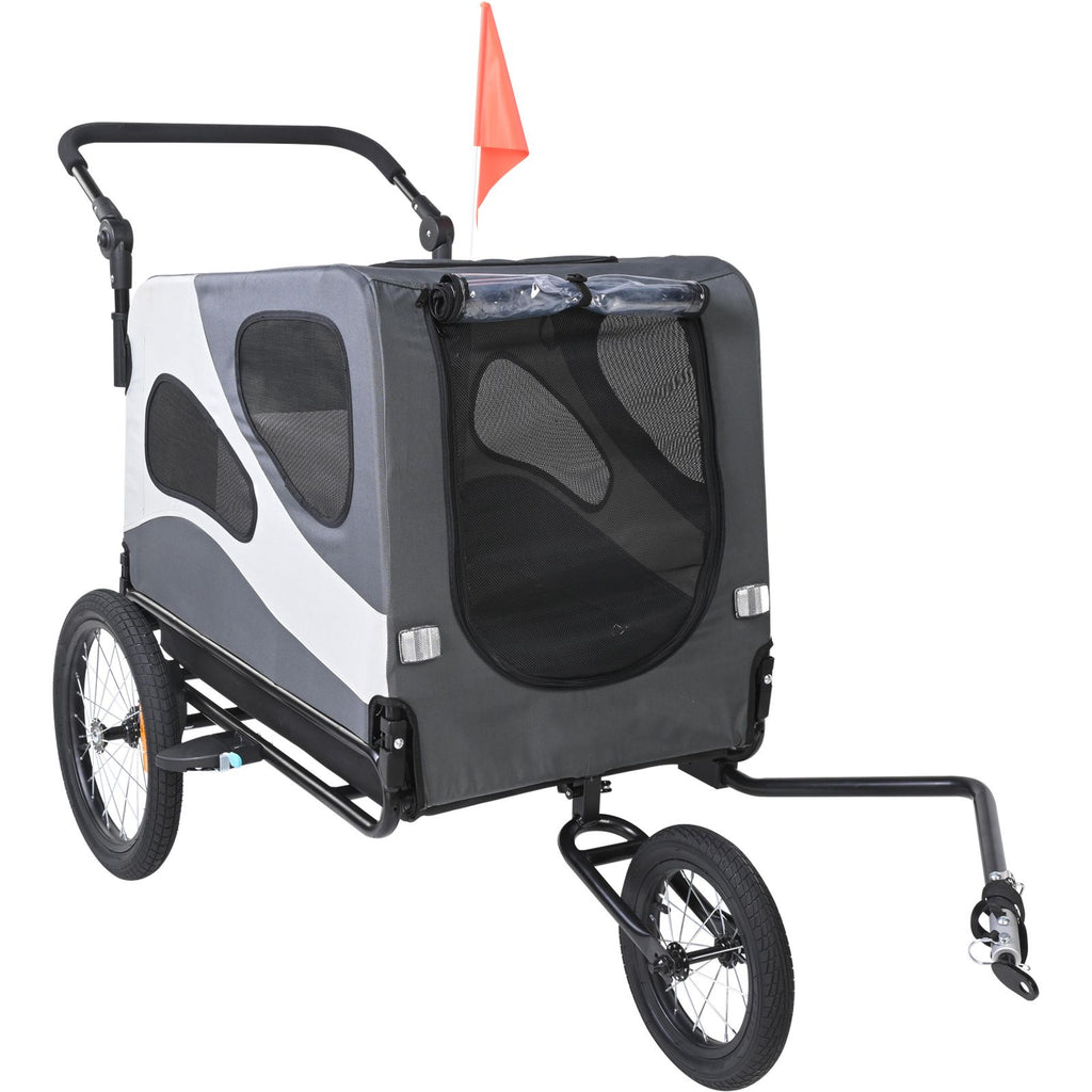 Dog Bike Trailer, Supports up to 100 lbs, 2-in-1 Pet Stroller Cart Bicycle Carrier, Easy Folding Cart Frame with Quick Release Wheels, Universal Bicycle Coupler, Reflectors, Flag, Black/Gray