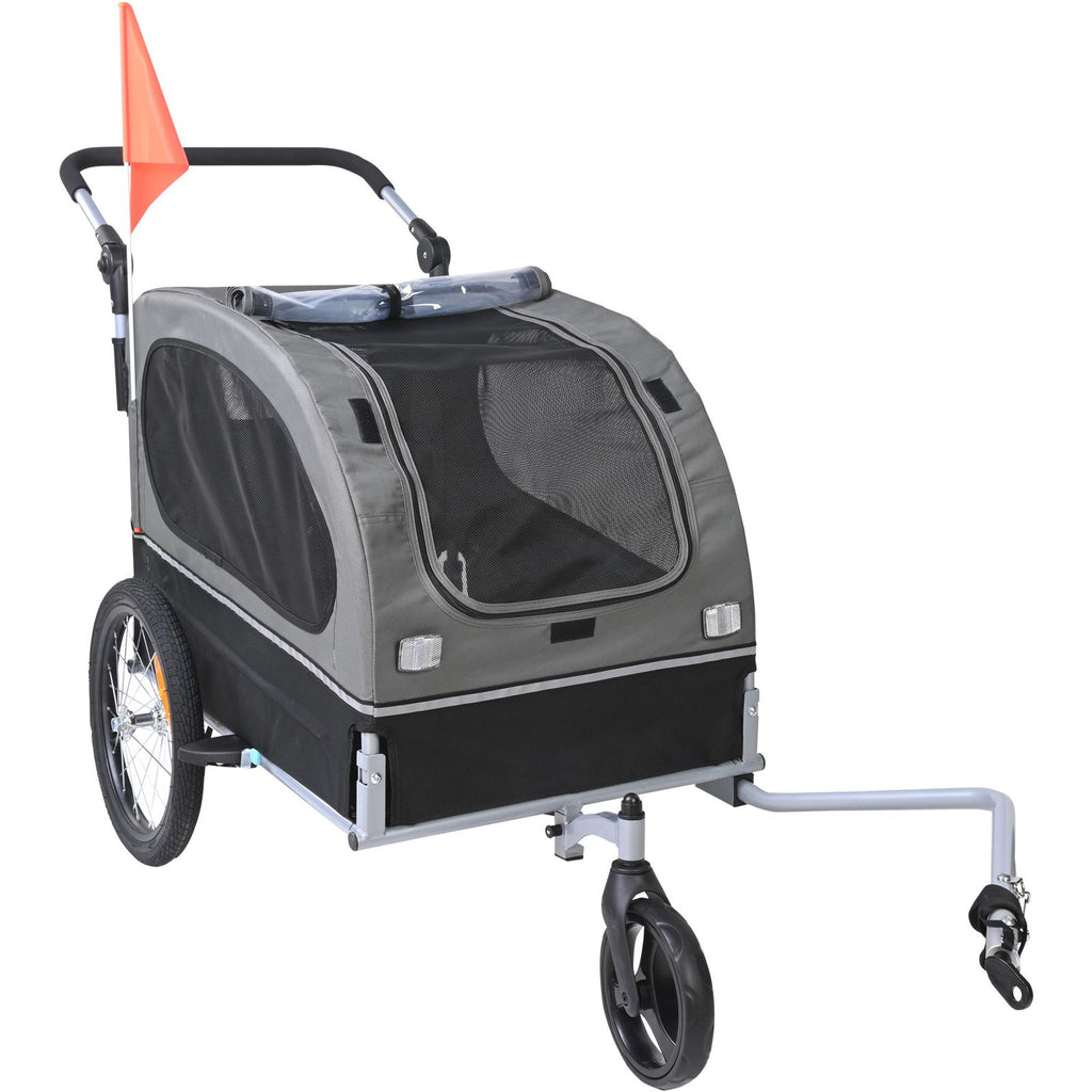Dog Bike Trailer, Supports up to 88 lbs, 2-in-1 Pet Stroller Cart Bicycle Carrier, Easy Folding Cart Frame with Quick Release Wheels, Universal Bicycle Coupler, Reflectors, Flag, Black/Gray