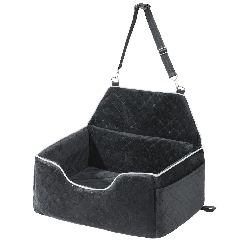 Dog Car Seat, Dog Booster Seat for Car with A Storage Pocket, Pet Car Seat with Clip-On Safety Leash, Sponge Filling, Dog Car Bed for Medium & Large Dog up to 55 lbs, Black