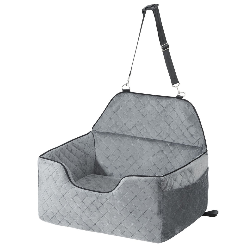 Dog Car Seat, Dog Booster Seat for Car with A Storage Pocket, Pet Car Seat with Clip-On Safety Leash, Sponge Filling, Dog Car Bed for Medium & Large Dog up to 55 lbs, Gray