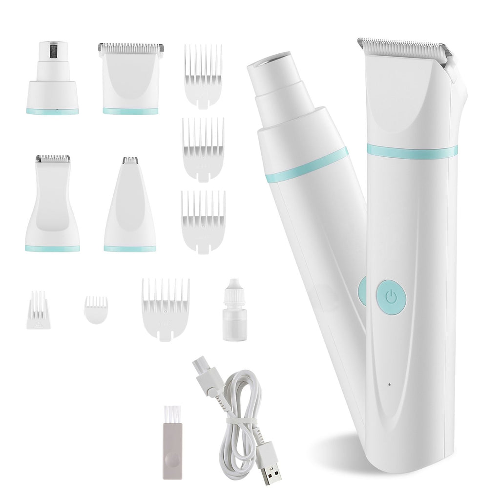 Dog Clippers for Grooming, 4 in 1 Dog Grooming Kit, Low Noise, Rechargeable Pet Shaver with 6 Combs & 4 Detachable Blades, Waterproof Cordless Pet Hair Trimmers Nail Grinder Set for Dogs Cats