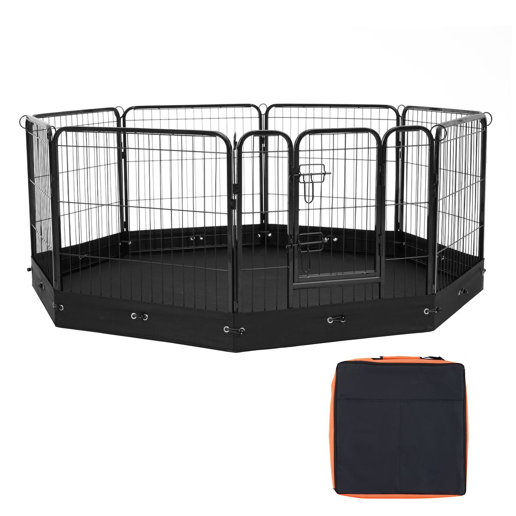 Dog Playpen, 8 Pcs 24 x 24 in Panels Foldable Metal Pet Exercise Pen, Dog Fence Indoor and Outdoor Pen with Door, Storage Bag and Bottom Pad, Pet Playpen for Dogs, Cats and Other Small Animals