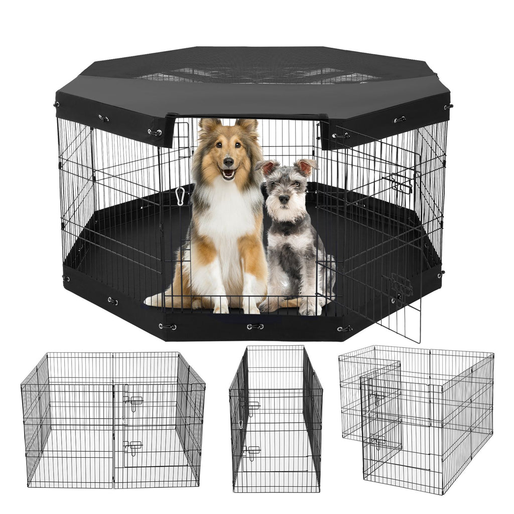 Dog Playpen, 8 Pcs 30"H x 24"W Panels Foldable Metal Pet Exercise Pen, Dog Fence Indoor and Outdoor Pen with Door, Bottom Pad and Top Cover, Pet Playpen for Dogs, Cats, Other Small Animals