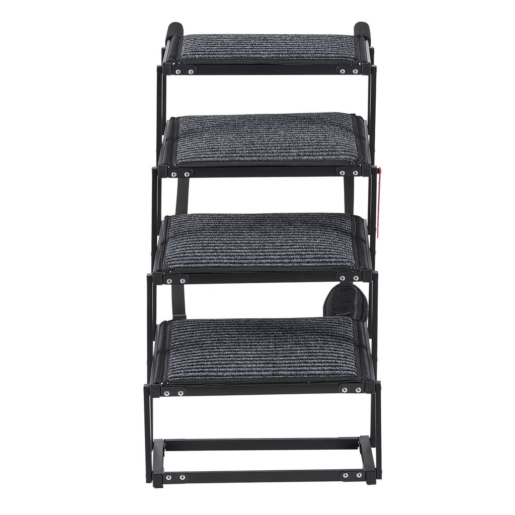 Dog Stairs for Car, 4 Steps Extra Wide Foldable Dog Ramp for Large Dogs with Non-Slip Rug Surface, Portable Lightweight Pet Ladder for Car, SUV, Truck, High Beds, Sofas, Support up to 200 lbs