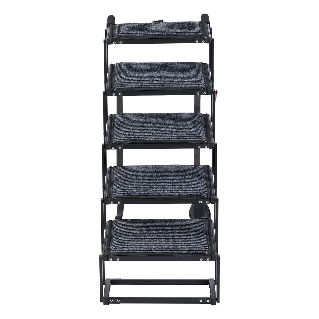 Dog Stairs for Car, 5 Steps Extra Wide Foldable Dog Ramp for Large Dogs with Non-Slip Rug Surface, Portable Lightweight Pet Ladder for Car, SUV, Truck, High Beds, Sofas, Support up to 200 lbs